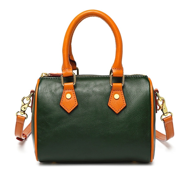 Green Leather Mini Boston Handbag