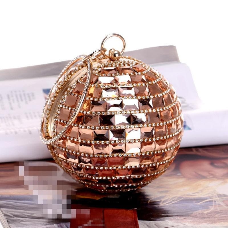 Blue Round Ball Clutch Rhinestones Glass Evening Bags with Chain
