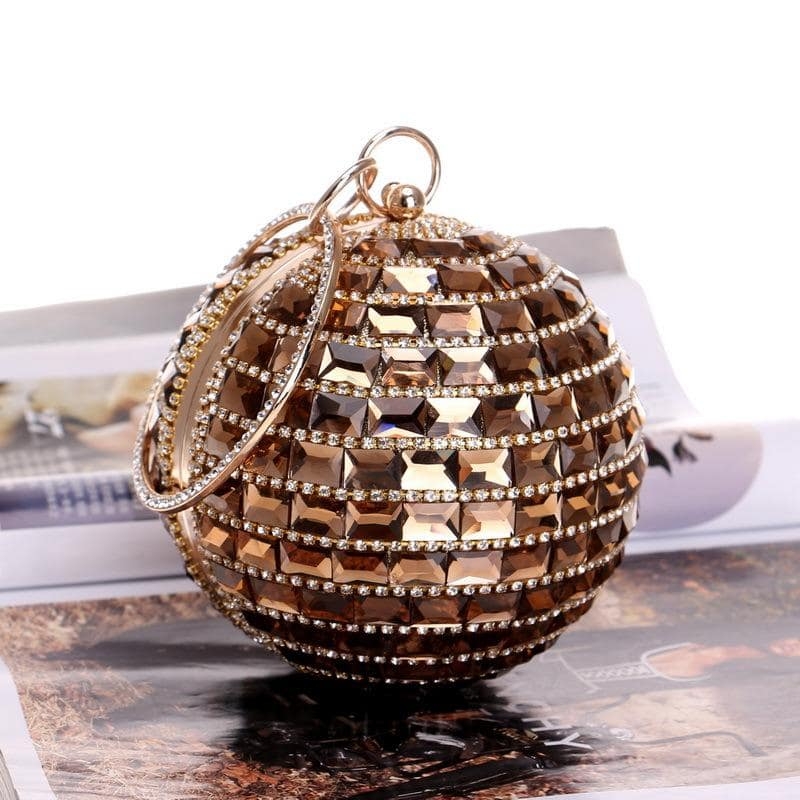 Blue Round Ball Clutch Rhinestones Glass Evening Bags with Chain
