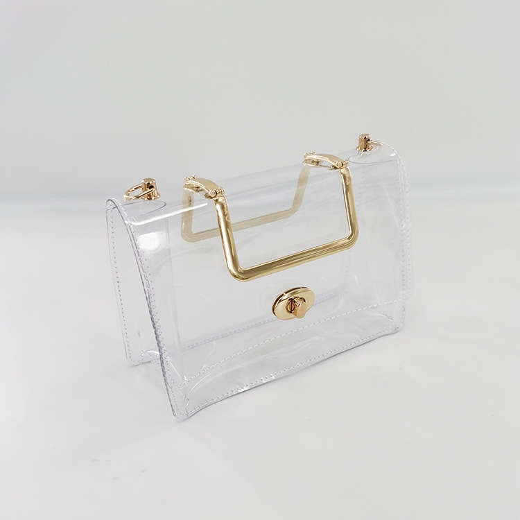 Small Clear Jelly Handbags Top Handle Twist Lock Flap Crossbody Purse with Chain