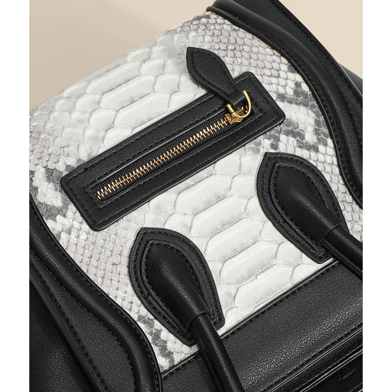 Black and White Smiling Face Leather Python Printed Tote Handbags