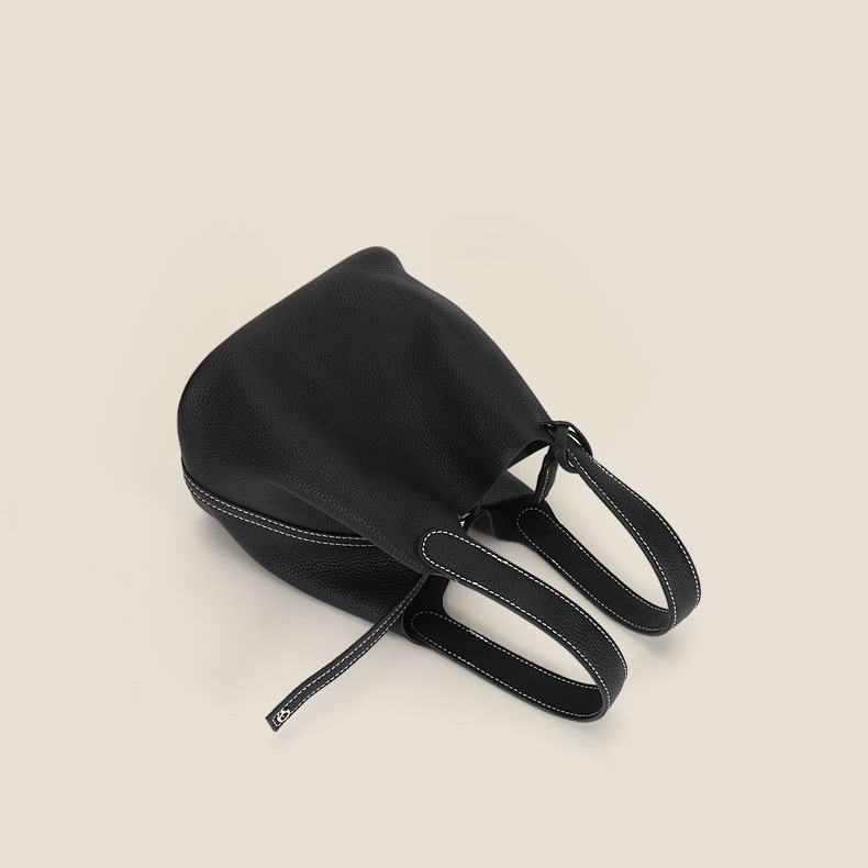 Blue Soft Leather Bucket Handbag Basket Bag with Inner Pouch