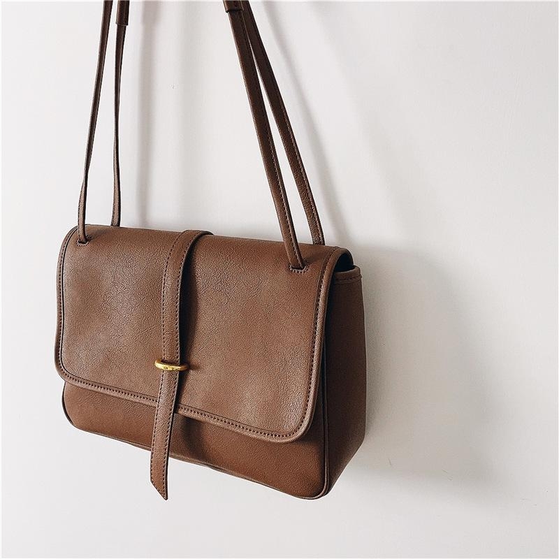 Coffee Soft Leather Flap Shoulder Bag Messenger Bags for Women