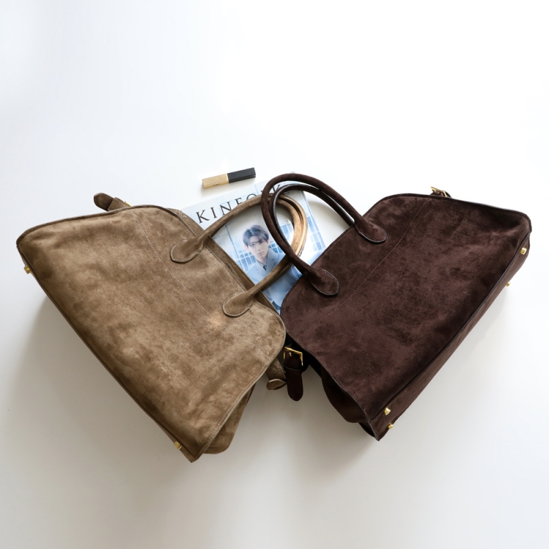 Coffee Suede Big Boston Bag Office Retro Handbags For Travel