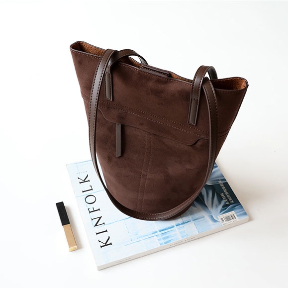 Brown Suede Bucket Bag Outgoing Retro Tote Purses