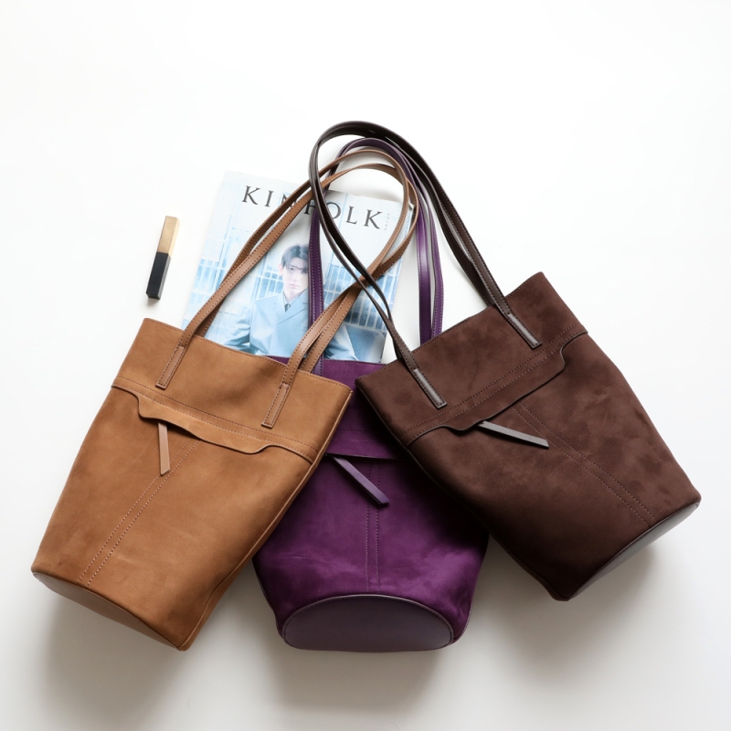 Brown Suede Bucket Bag Outgoing Retro Tote Purses