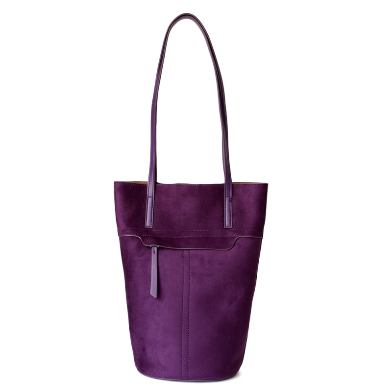 Purple Suede Bucket Bag Outgoing Retro Tote Purses