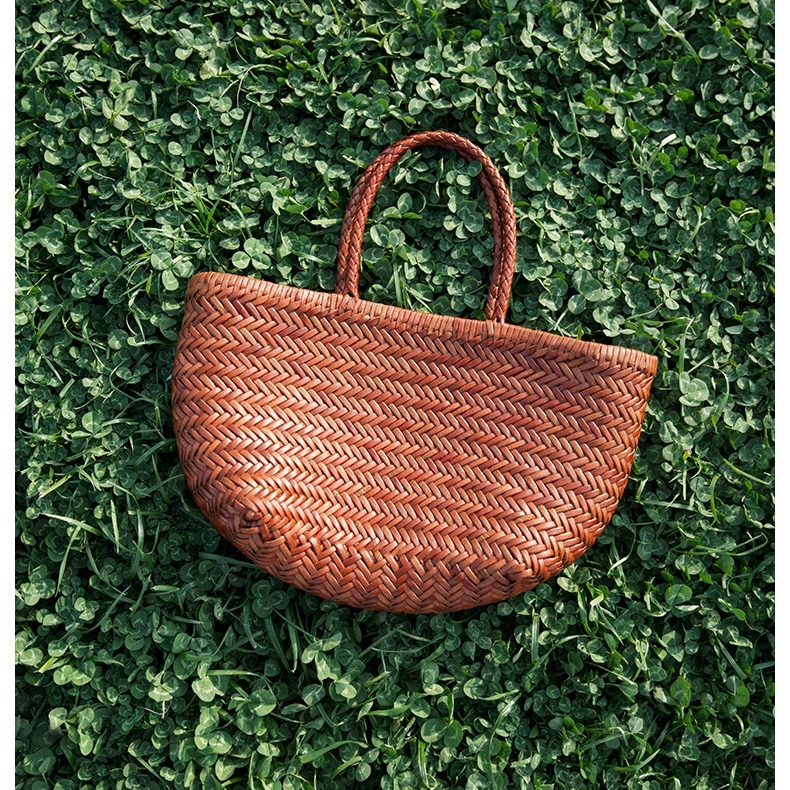 Tan Cow Leather Woven Tote Handbags