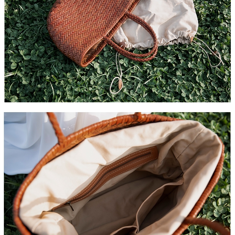 Tan Cow Leather Woven Tote Handbags