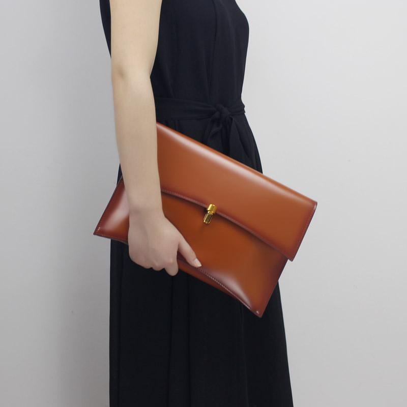 Tan Cowhide Oversize Clutch Bags Shoulder Message Handbags