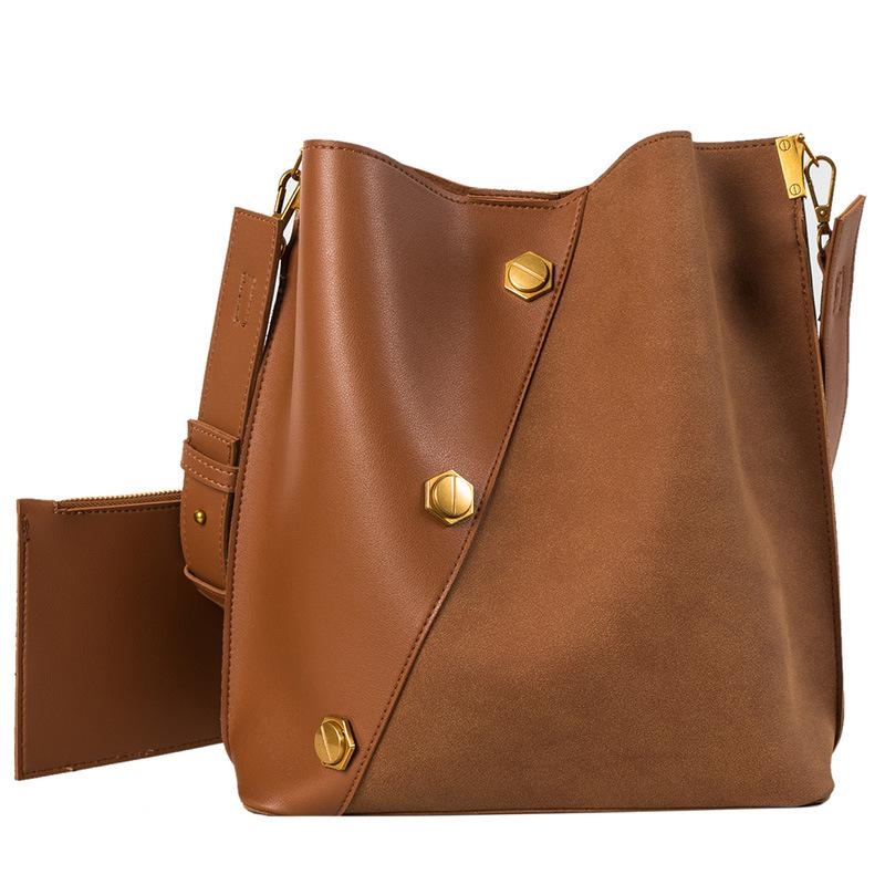 Tan Frosted Veagn Shoulder Bucket Bags