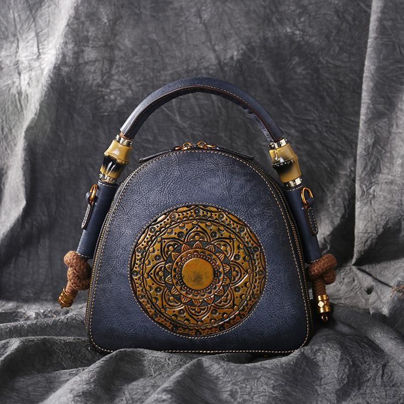 Tan Embossed Leather Crossbody Purses Retro Handbags