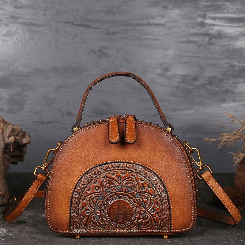 Genuine Leather Satchel for Women Purse Embossed Leather Top Handle Handbag  Handmade Crossbody Tote Bag Purse