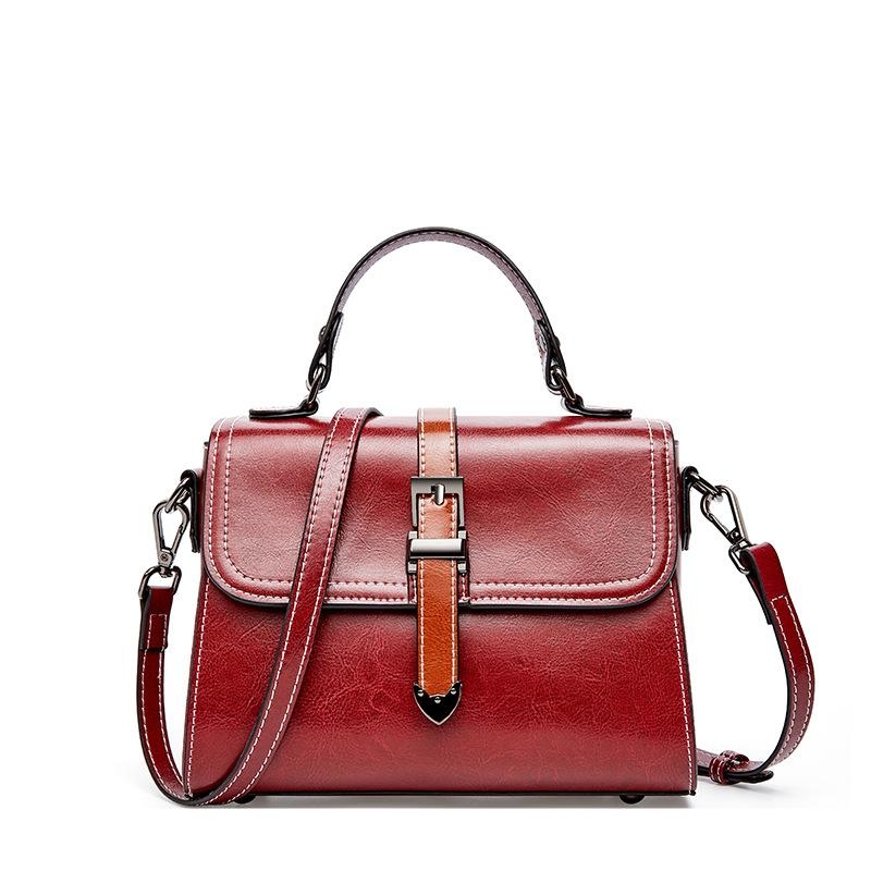 Burgundy Flap Leather Leather Handbags Top Handle Shoulder Bags