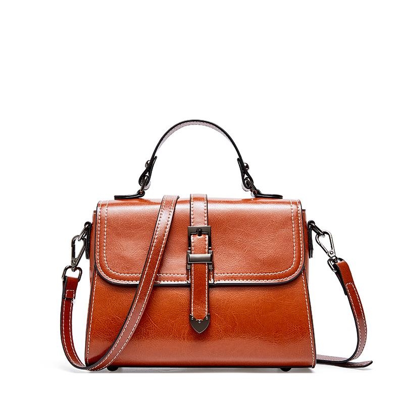 Tan Flap Leather Leather Handbags Top Handle Shoulder Bags | Baginning