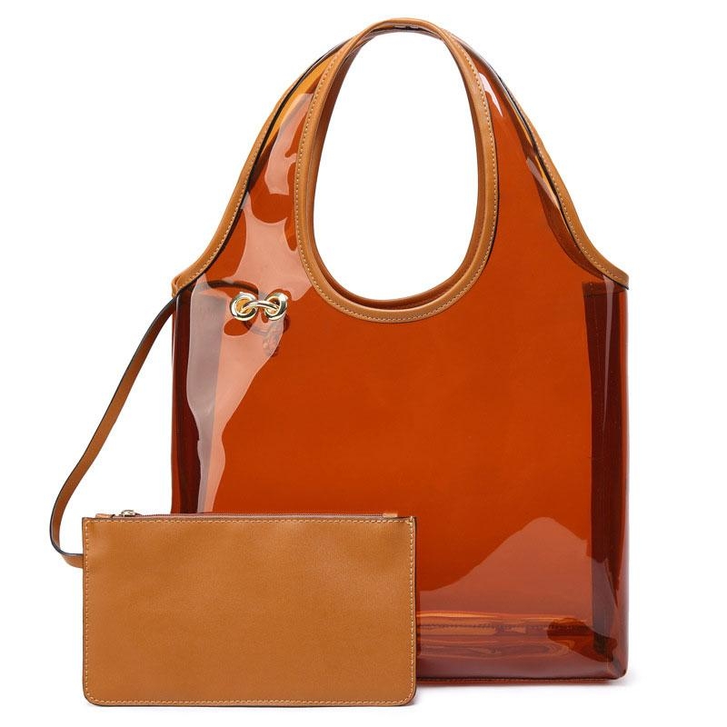 Tan PVC Jelly Hobo Bags Fashion Clear Handbags with Mini Wallet