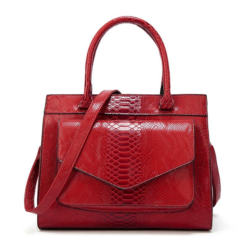 Red Python Print Vegan Leather Handbags Shoulder Bags