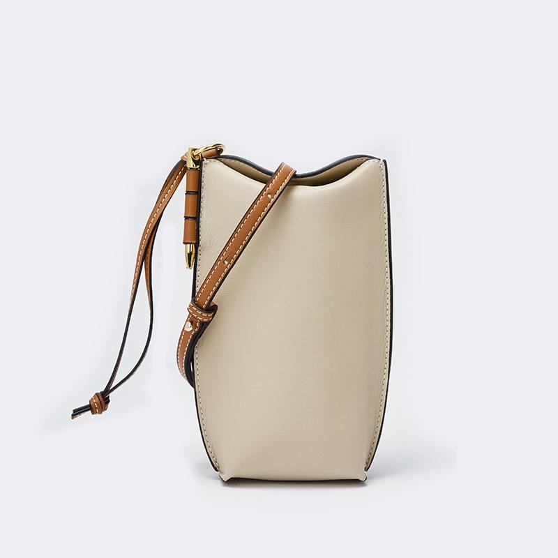 Beige Color Leather Messenger Bag, Crossbody mini bag