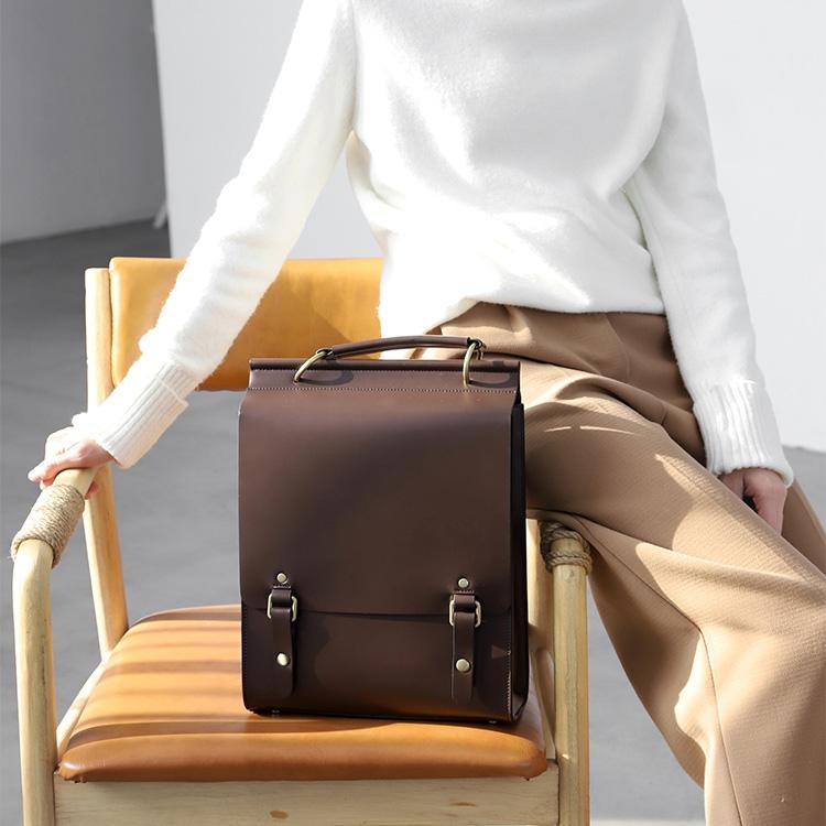 Tan Retro Preppy Style Leather Backpacks