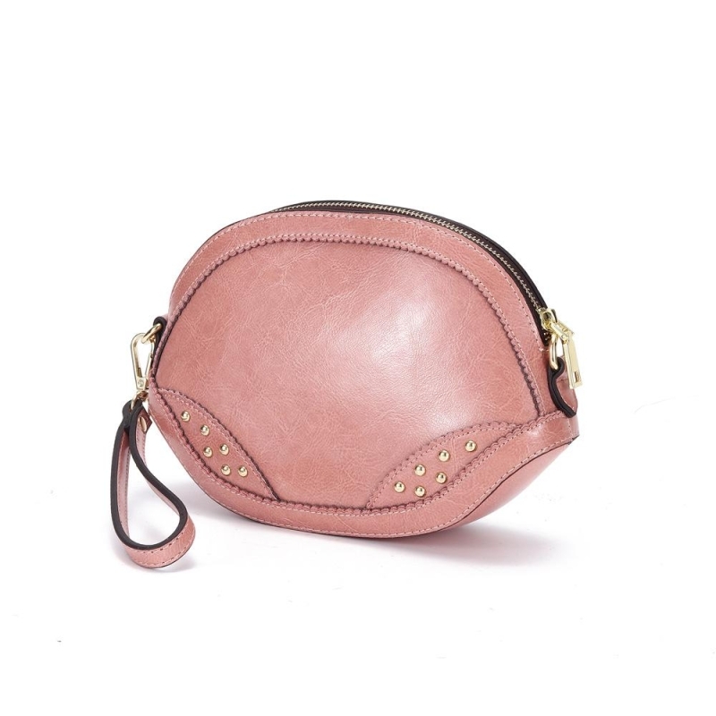 Pink Shell Cow Leather Clutch Retro Mini Crossbody Bags