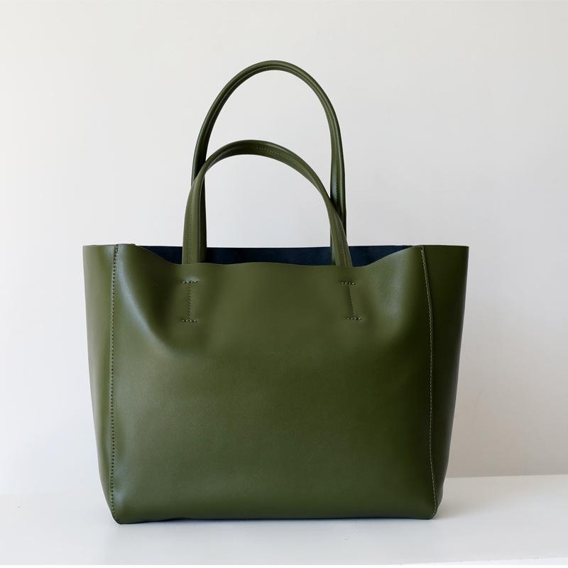 Green Soft Leather Daily Tote Bags