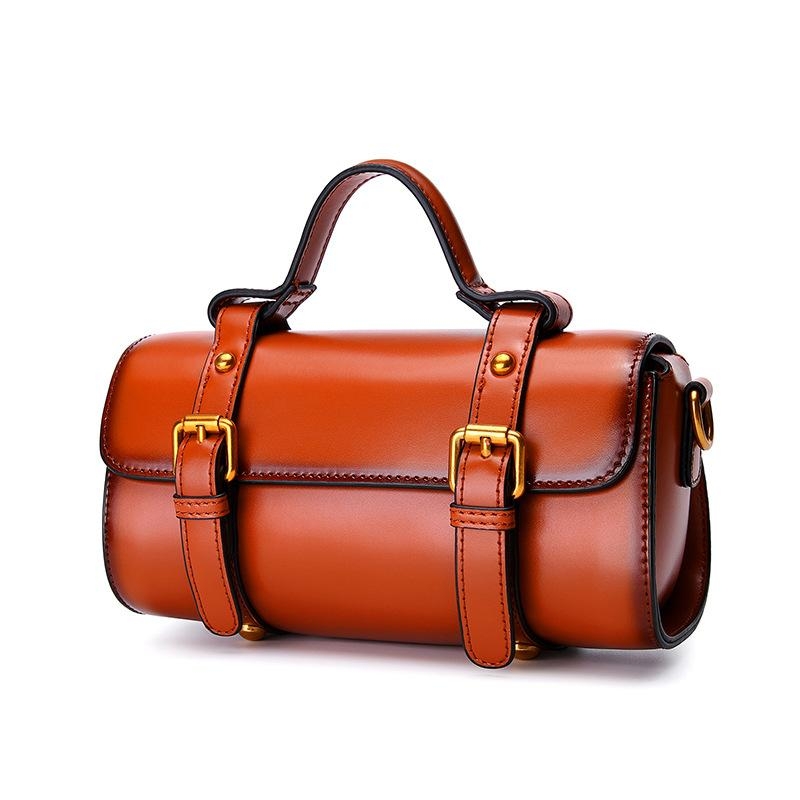 Tan Vintage Leather Handbags Crossbody Mini Boston Handbags