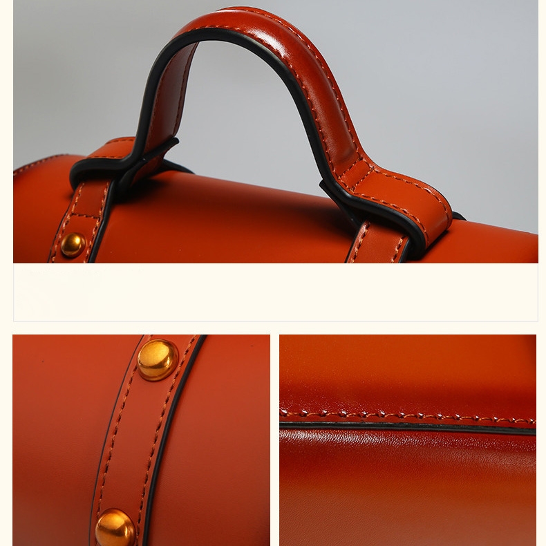 Tan Vintage Leather Handbags Crossbody Mini Boston Handbags
