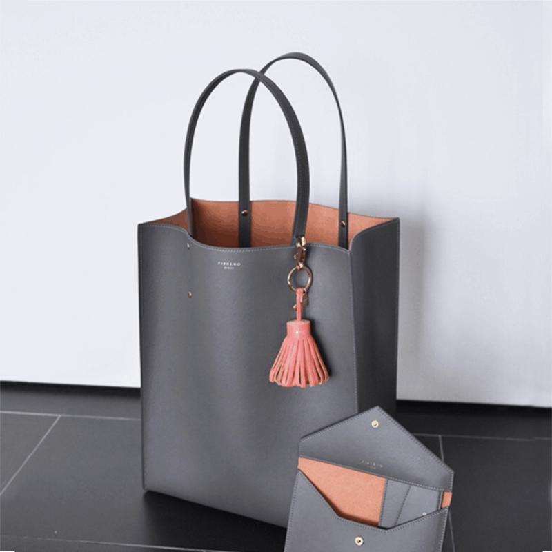Grey Scarves Tassel Charm Shoulder Bag Simple Side Bag Office Handbag 
