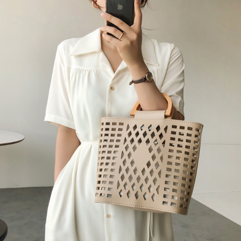 Leather Tote Bags, White Wood Cut Out Tote