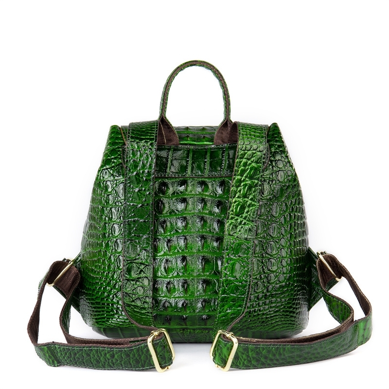 Vintage Green Croc Printed Embossing Leather Flap Backpacks with Pocket
