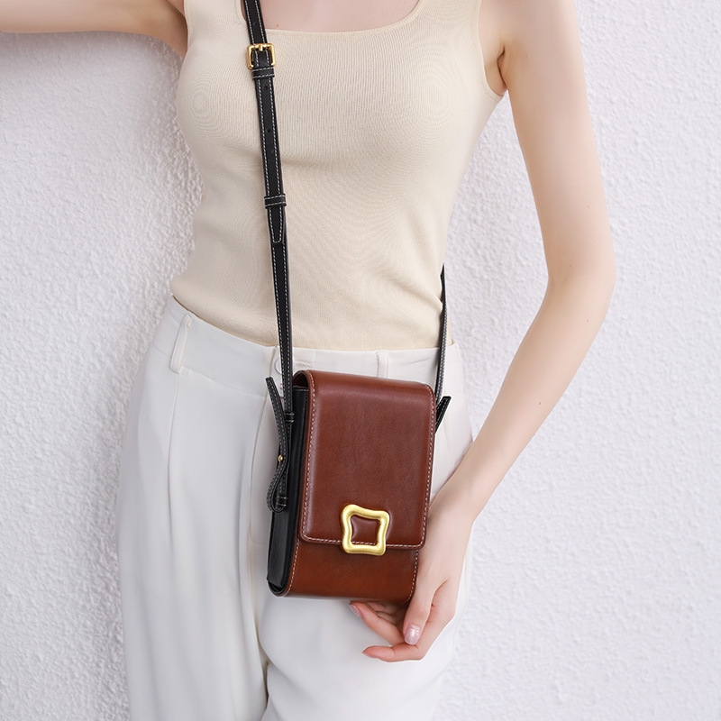 Brown Vintage Leather Cell Phone Bags Small Square Purse