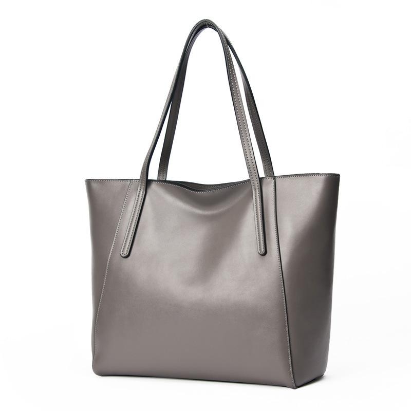 Grey Cow Leather Tote Bag Large Shoulder Bags