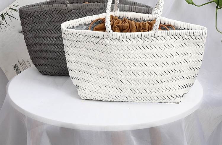 White Cow Leather Woven Tote Handbags