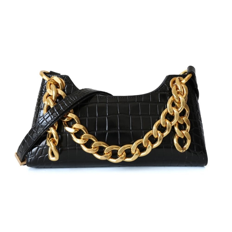 White Croc Printed Gold Chains Shoulder Bags