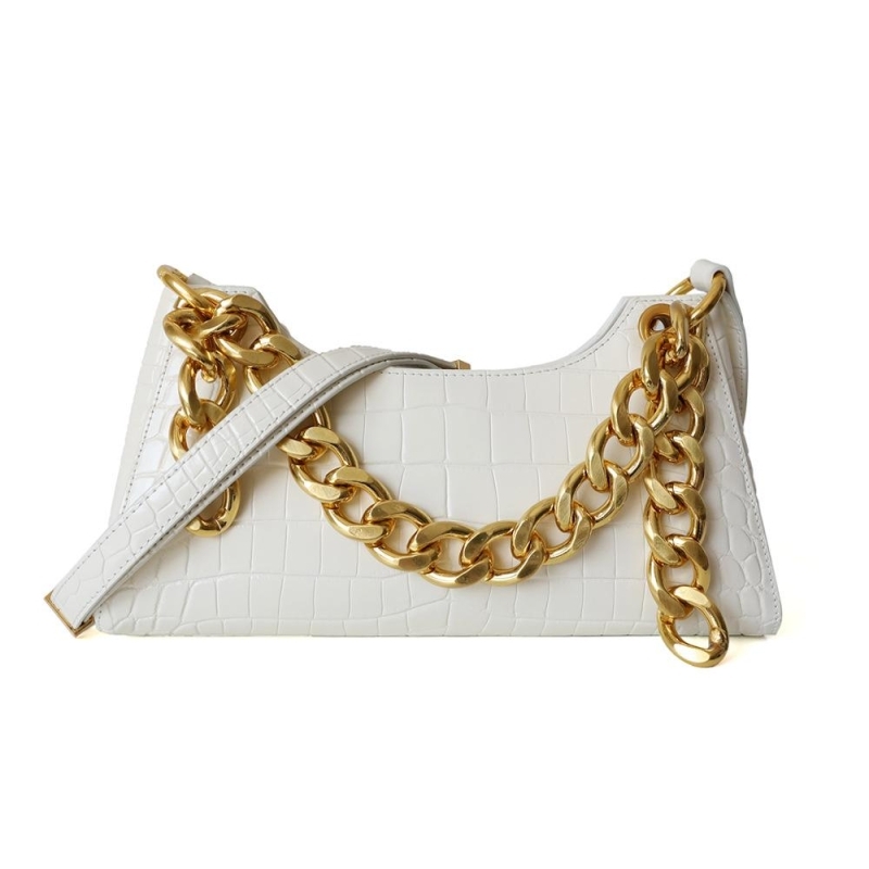 White Croc Printed Gold Chains Shoulder Bags