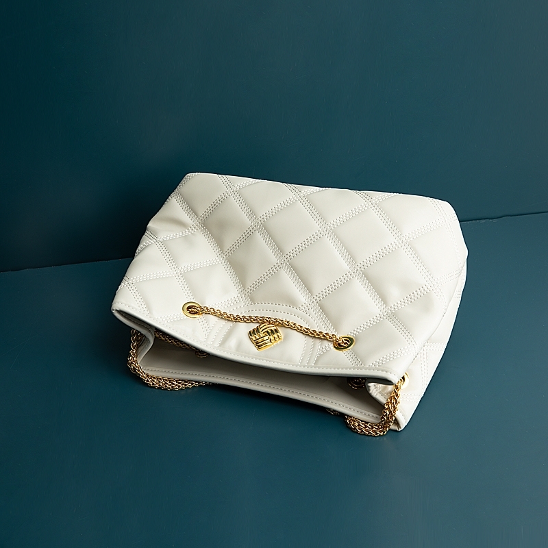 Women's White Leather Big Size Chain Shoulder Quilted Bags