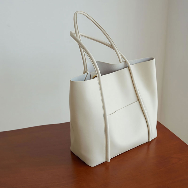 White Leather Large Tote Bag With Inner Pouch Handbags For Work