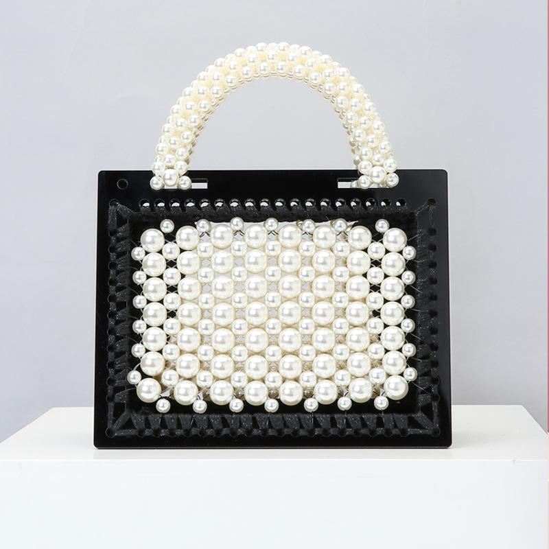Black and White Pearl Crossbody Beaded Bag Transparent Satchel Handbag ...