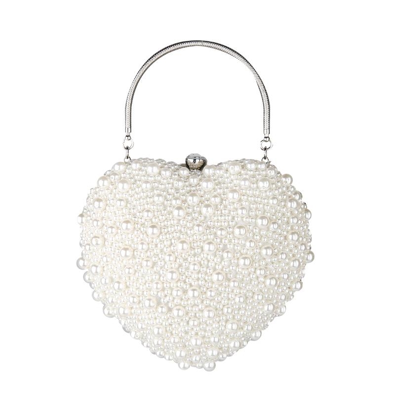White Pearls Heart Evening Bags Wedding Clutch Bags