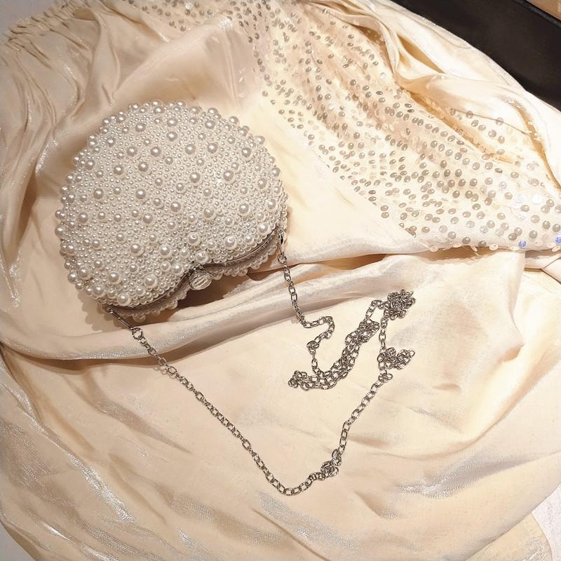 White Pearls Heart Evening Bags Wedding Clutch Bags