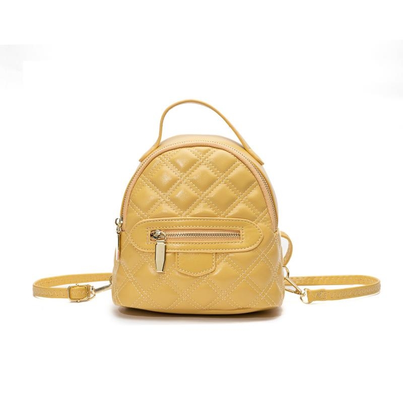 Yellow Quilted Mini Backpack Zipper Crossbody Side Bag Women Handbag