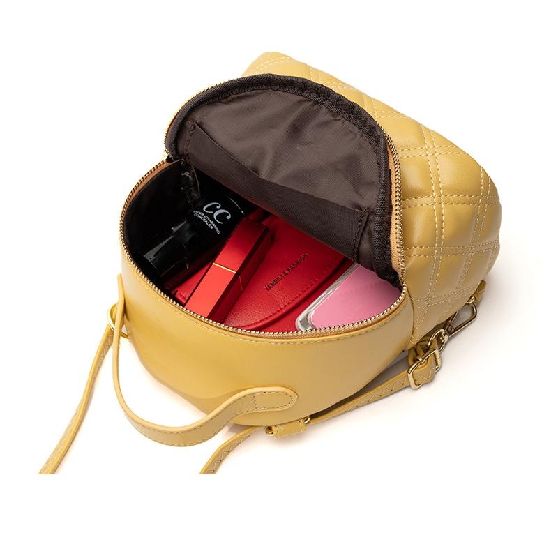 Yellow Quilted Mini Backpack Zipper Crossbody Side Bag Women Handbag