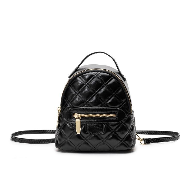 Black Quilted Mini Backpack Zipper Crossbody Side Bag Women Handbag