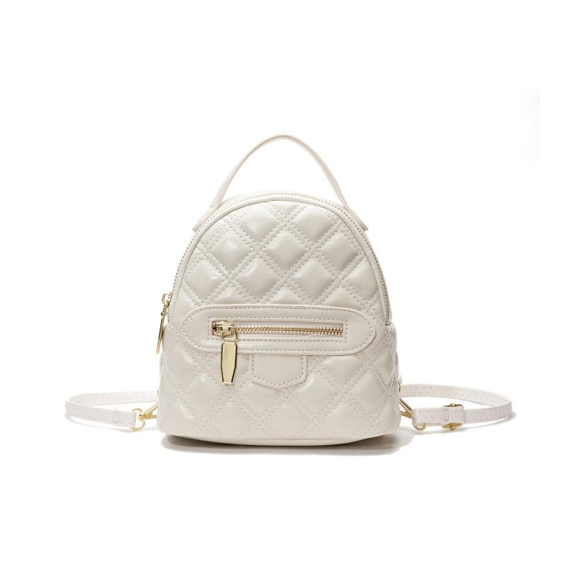 White Quilted Mini Backpack Zipper Crossbody Side Bag Women Handbag