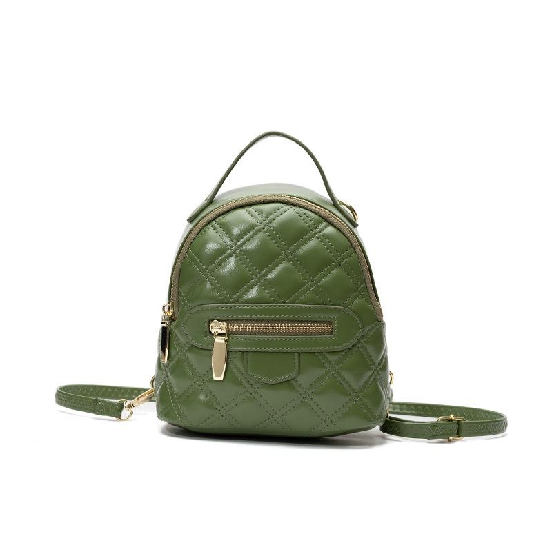 Green Quilted Mini Backpack Zipper Crossbody Side Bag Women Handbag