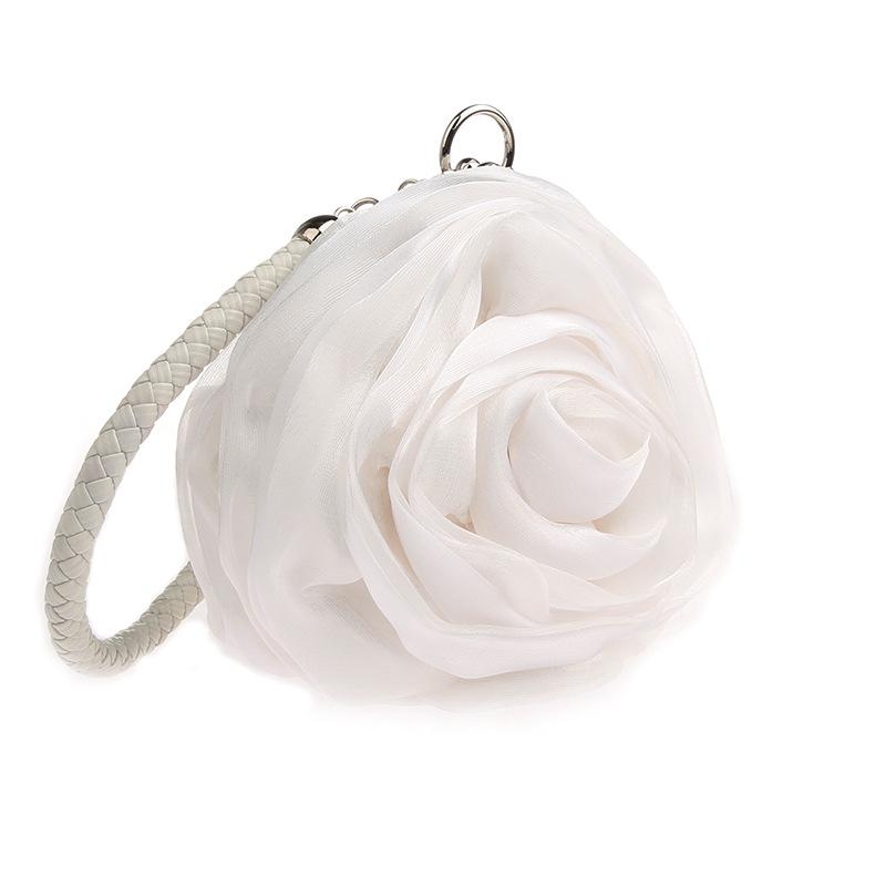 White Satin Flower Cute Evening Bags 