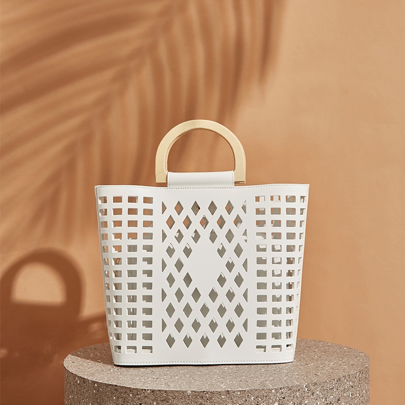 Leather Tote Bags, White Wood Cut Out Tote