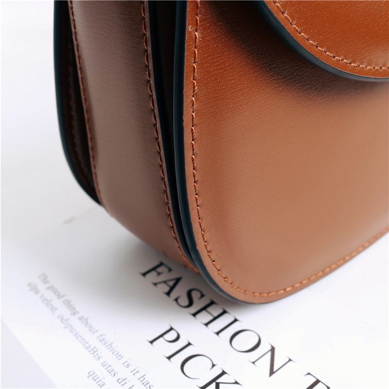 Brown Vintage BamBoo Handle Saddle Handbag Leather Crossbody Purse