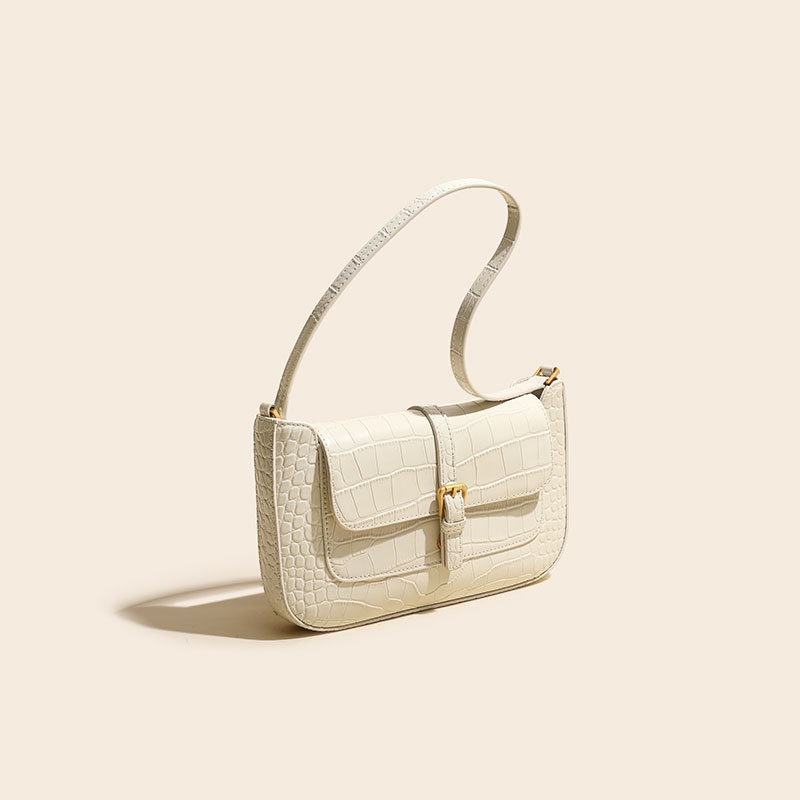 White Vintage Crocodile Printed Shoulder Leather Handbags Square Handbags