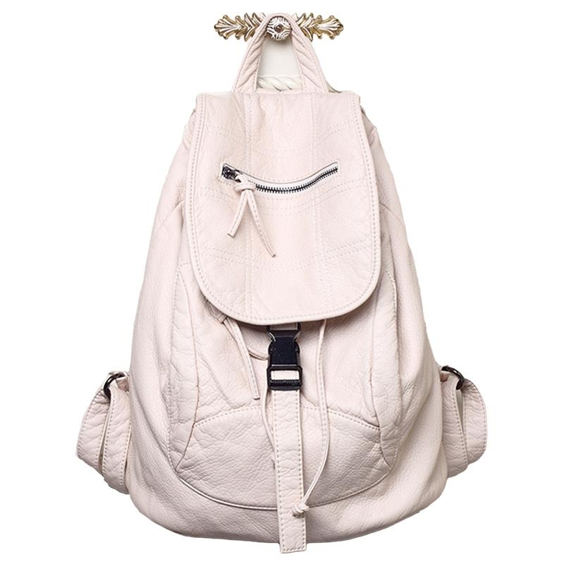 White Vintage Vegan Leather Flap School Backpacks